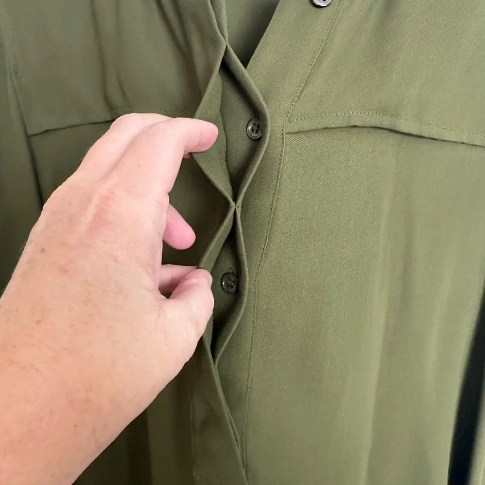 J.crew olive green covered button crepe tunic /8/ - Picture 6 of 7